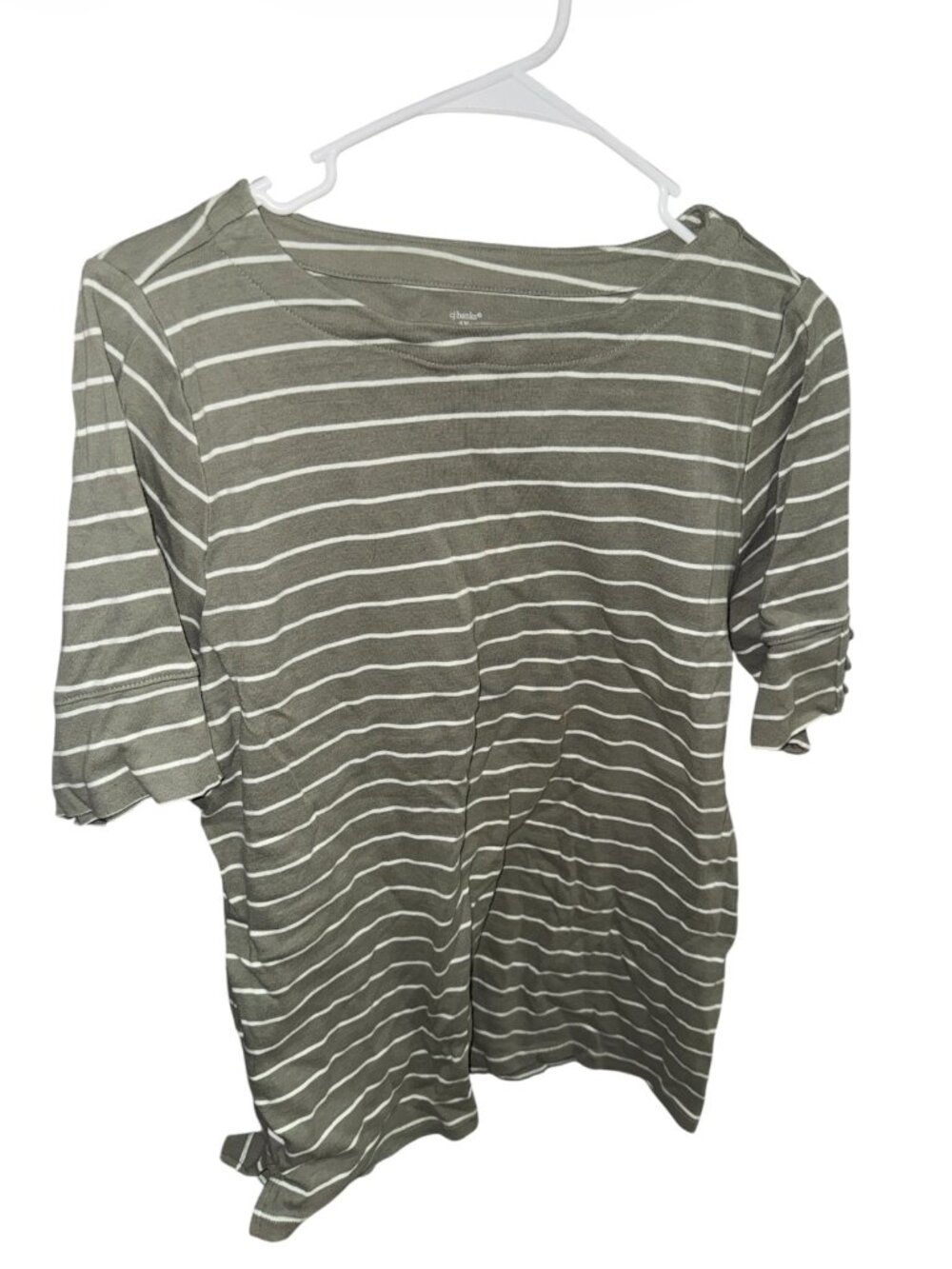 CJ Banks Women's Green and White Striped Tee